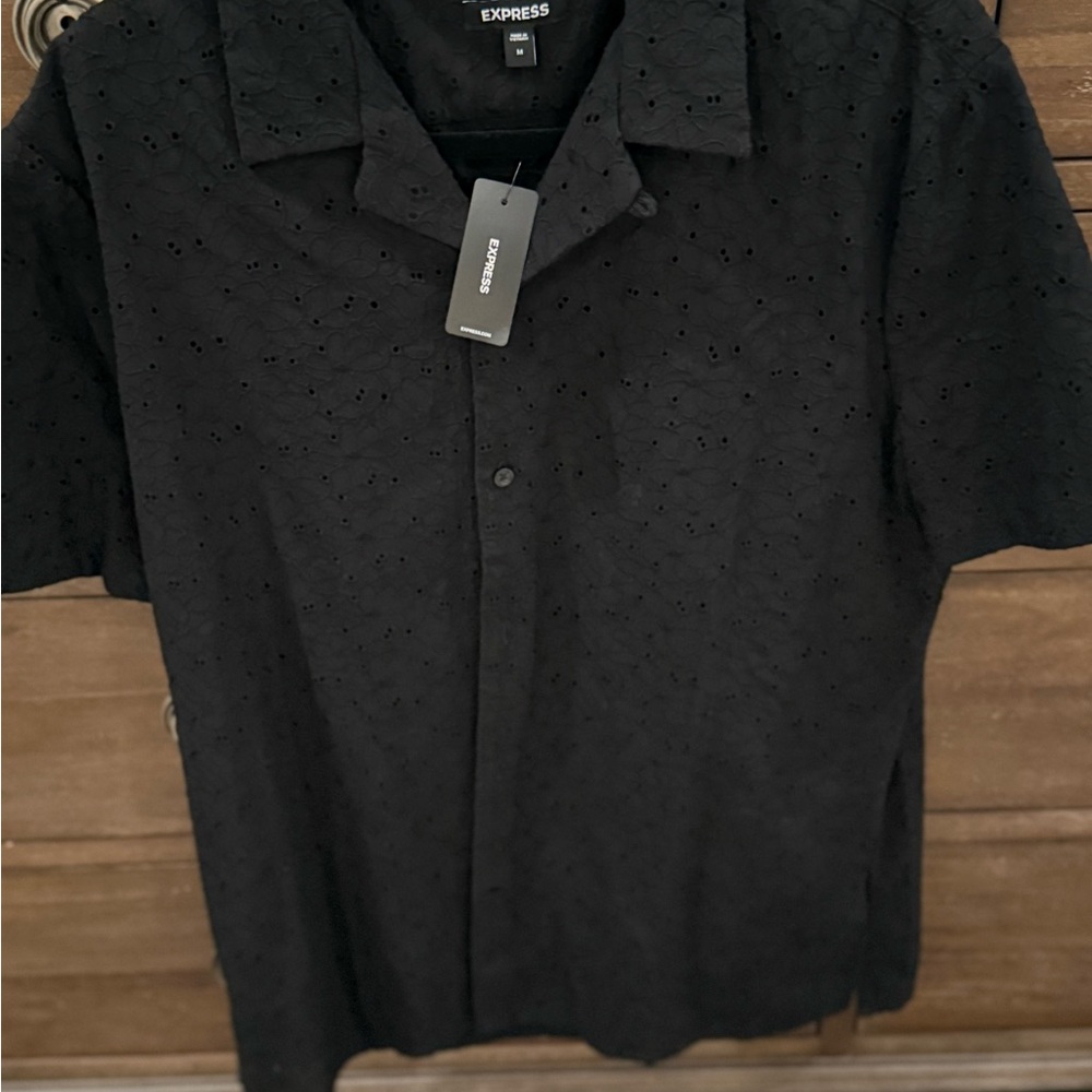 Express Men's Black Textured Button Down Shirt